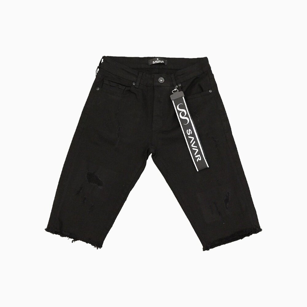 Savar Men's Ripped Jet Black Shorts (Brand New)